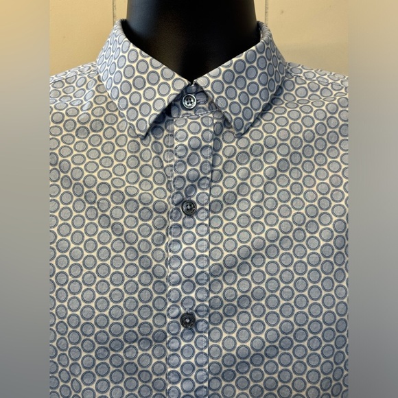 Bugatchi Men Shaped Fit Long Sleeve Button Down Blue Poka Dot Shirt Size Large - Picture 4 of 9